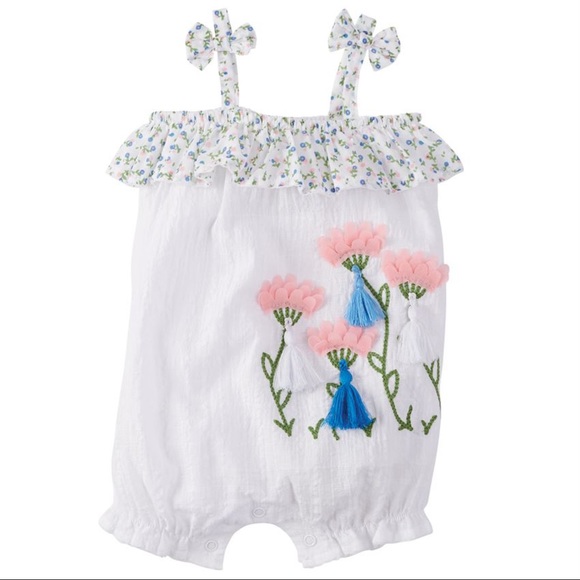 SOLD NWT Chiffon Embroidered Baby Flower Bubble Romper - Picture 1 of 5